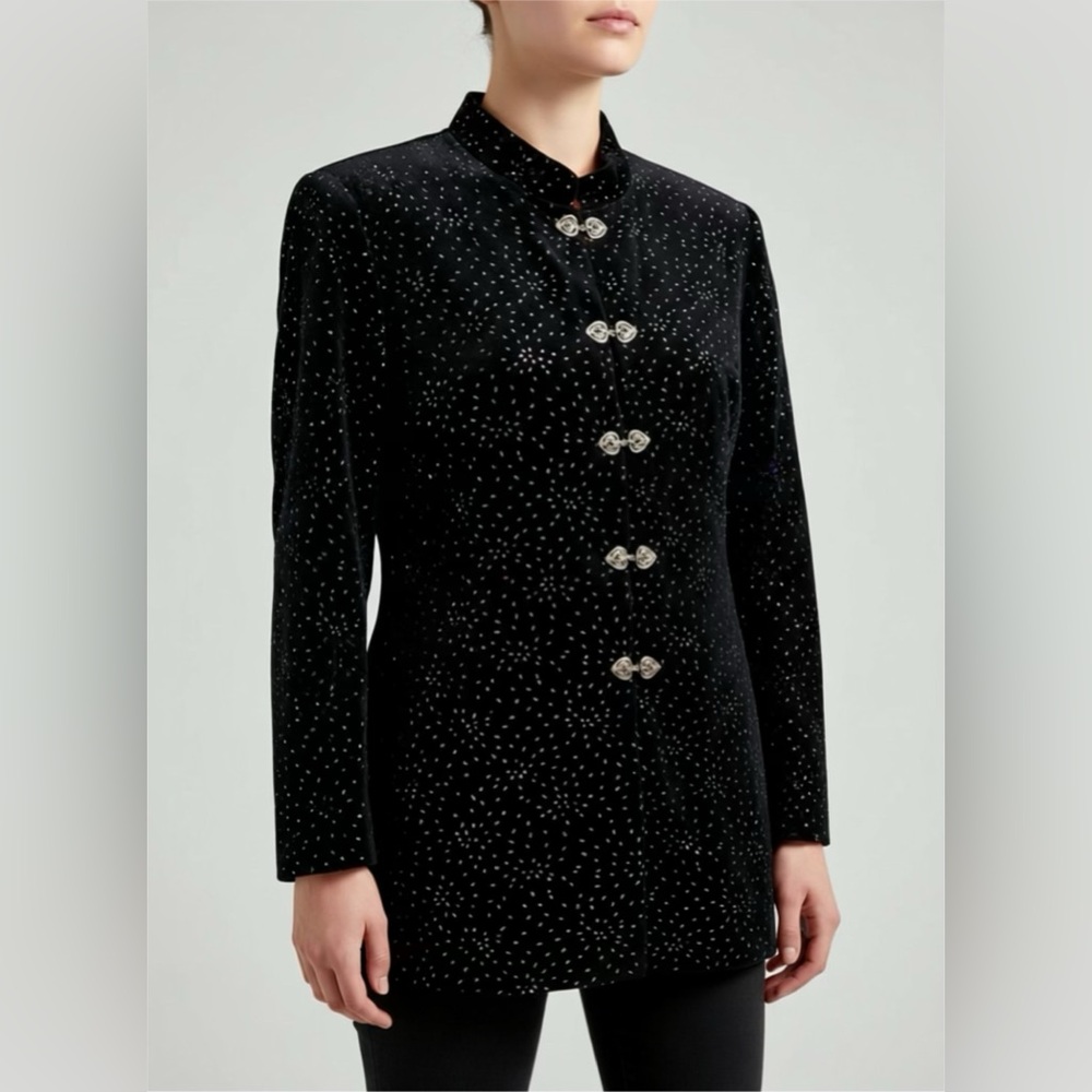 Vintage JBS Jacket Women 20W Black Silky glitter floral Sparkle Whimsigoth 90s.